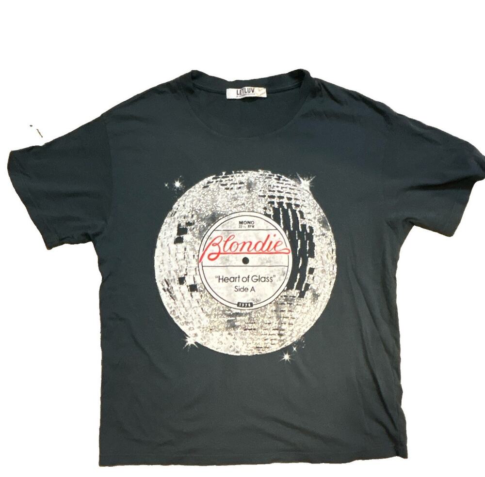 Letluv Anthropologie Blondie Heart of Glass Side Black T-Shirt Size S